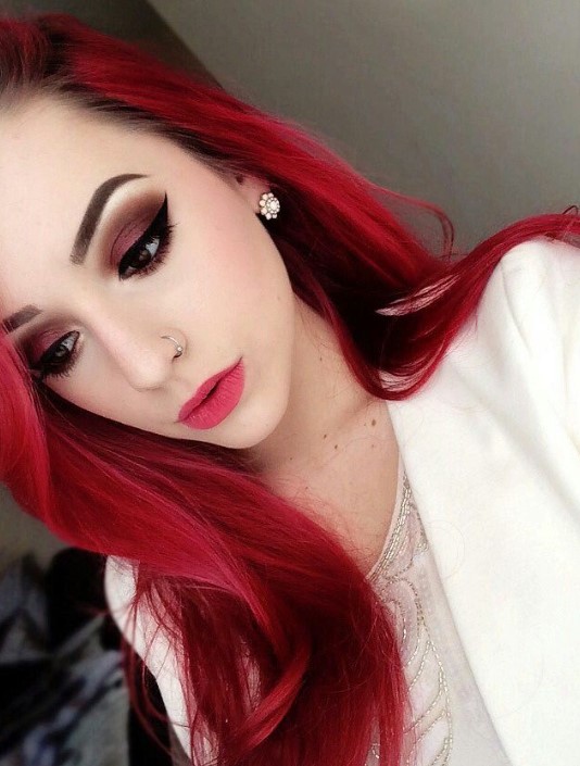 Bold and Fiery Red Hair with Soft Glam Makeup